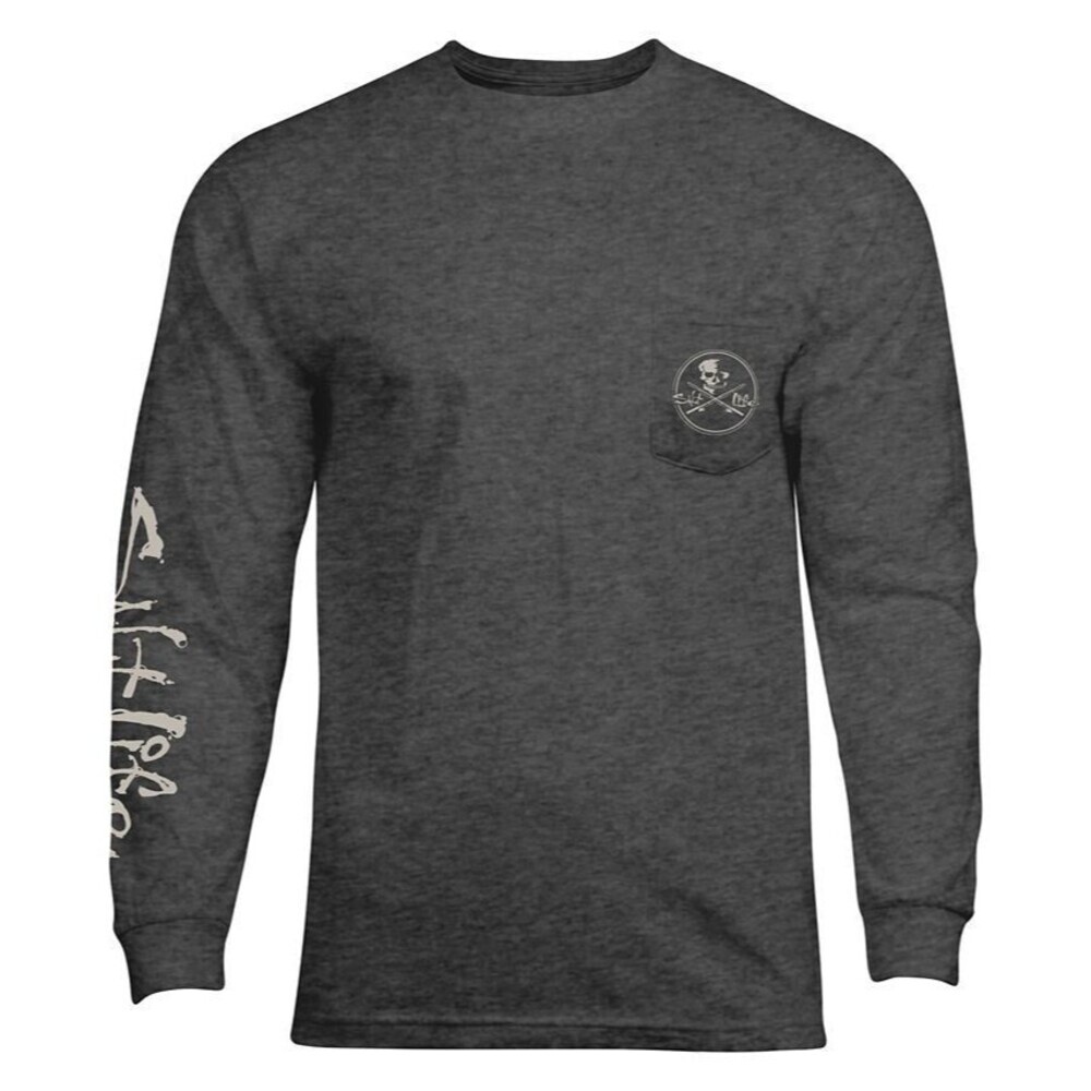 Salt Life Men's Skull & Poles Long-Sleeve T-Shirt Charcoal Gray Heather Small